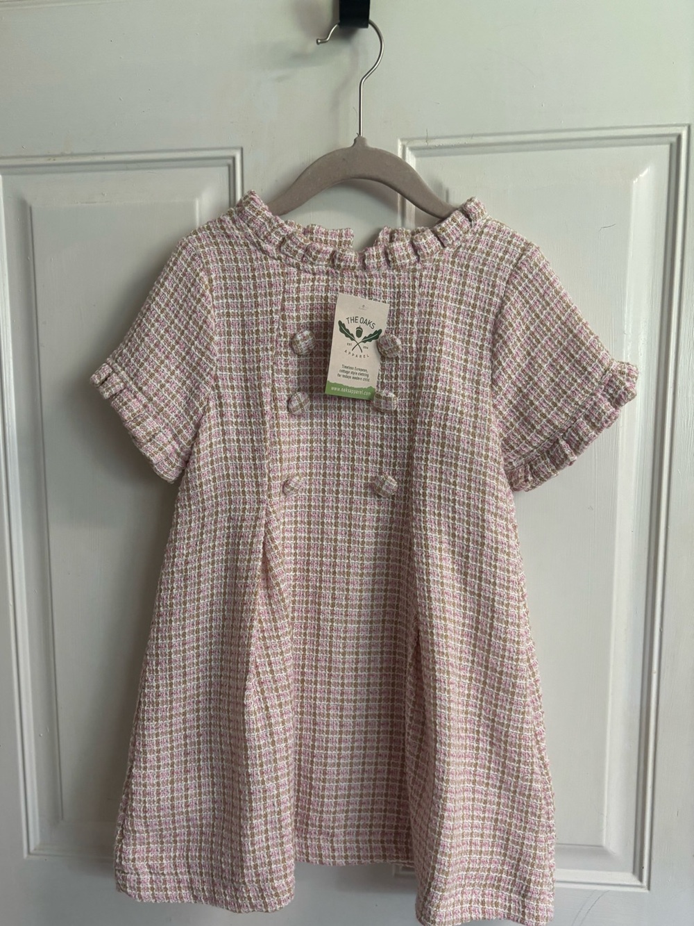 NWT Size 5 The Oaks Apparel Co. Emerson Pink Twinkle Tweed Dress . Retail 78.99
